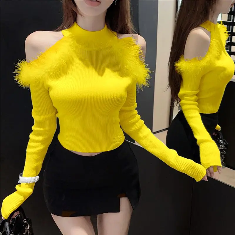 Áo Len Cổ Cao Cho Nữ, Hàng Mới Về Mùa Xuân Và Mùa Thu 2024, Thiết Kế Ghép Nối, Áo Len Mặc Trong Dệt Kim Dài Tay Cao Cấp Cho Nữ, Quần Áo Nữ Top Women