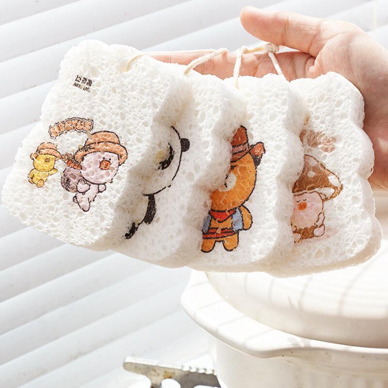 1pc Miếng Bọt Biển Làm Sạch Bột Gỗ Nén Cho Nhà Bếp, Biển Hoạt Hình Để Loại Bỏ Dầu, Vải Rửa Bát, Biển Rửa Bát, Khăn Lau