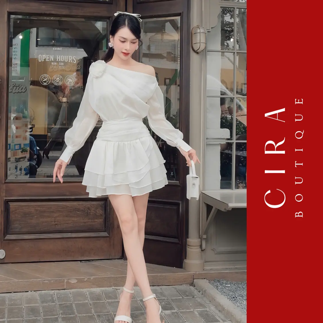 Sét Áo Lệch Vai Đính Hoa + Chân Váy Xếp Ly Tầng - D0888 Nữ Women Top váy  tiệc
