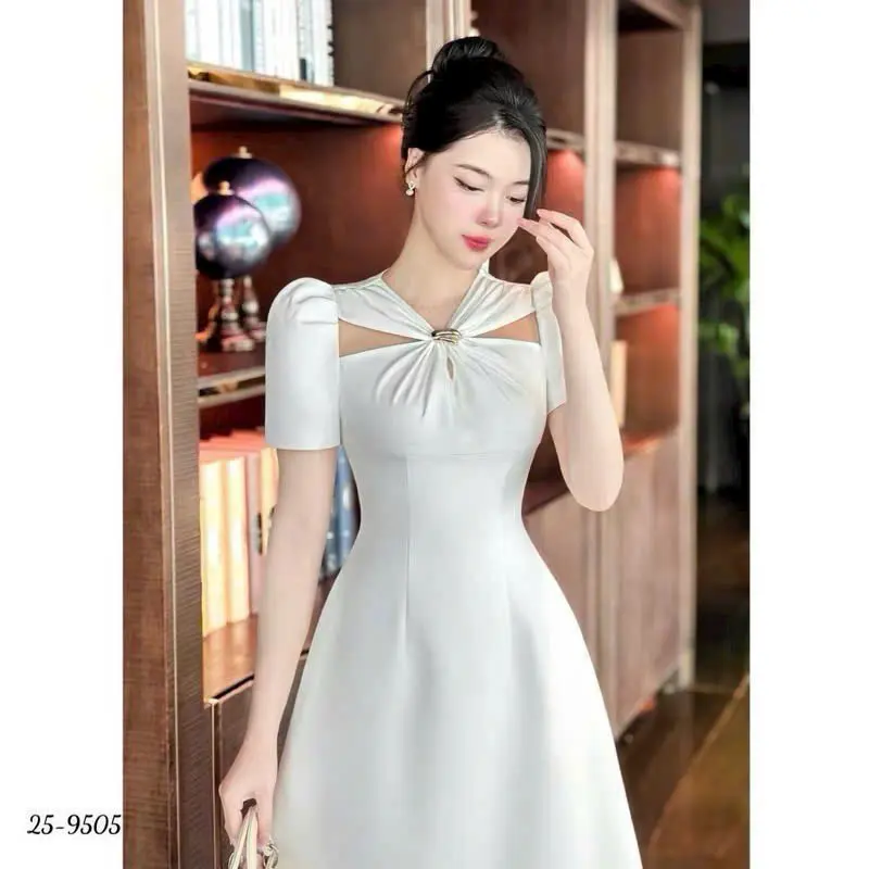 Đầm váy nữ đi tiệc sang chảnh, đầm nữ midi dáng dài tay ngắn khoét vai 3 màu đỏ, đen, trắng có BIGSIZE 40-71kg hn05