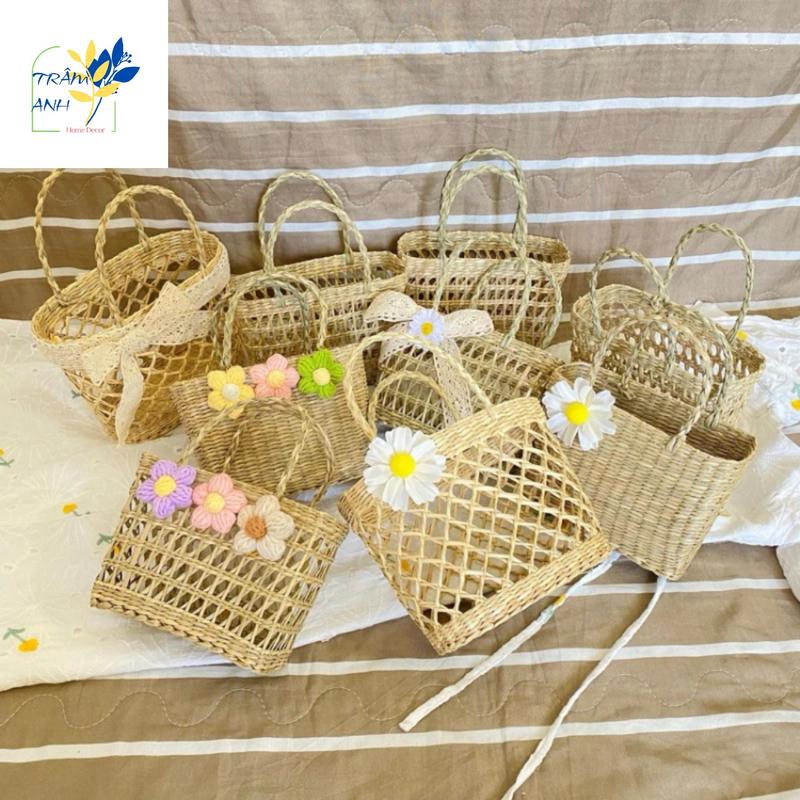 Túi Xách Cói Đính Hoa Siêu Đẹp - Túi Lục Bình Mini Vintage Siêu Xinh Chụp Ảnh, Dã Ngoại, Đi Biển, Trang Trí 7