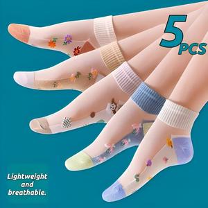 Summer Ice Silk Socks for Women, Short Crystal Socks, Glass Silk Short Socks, Embroidered Card Silk Boat Socks, Ultra Breathable Anti-Snagging Breathable Invisible Lace Boat Socks frilly  socks