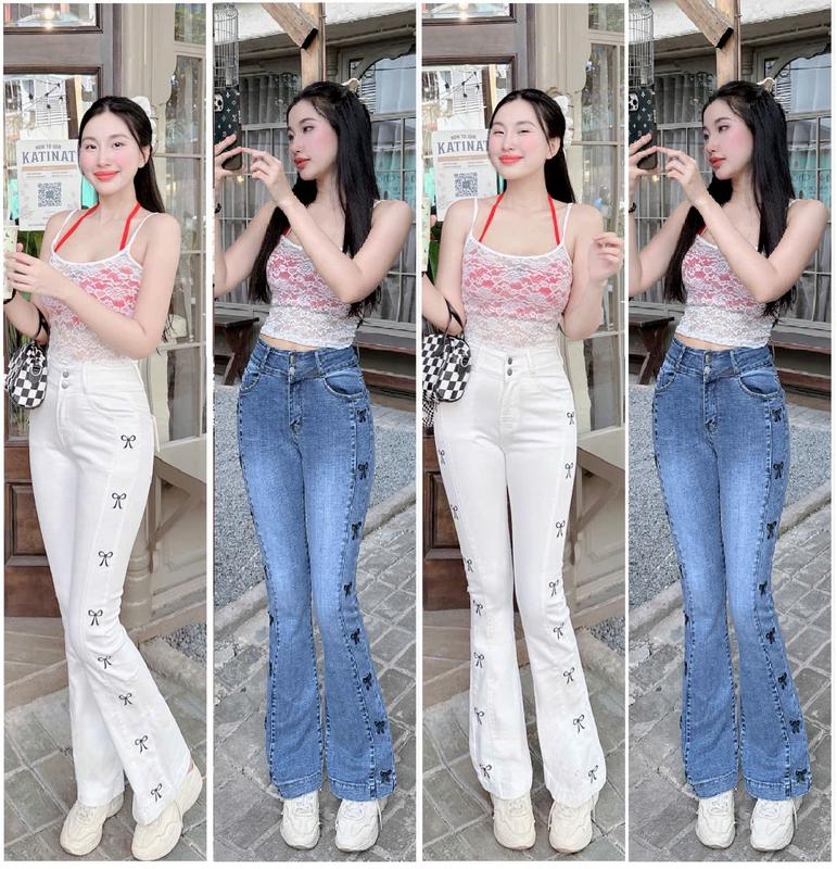 NM Jeans- Quần jeans nữ ống loe douyin 2 nút lưng cao thêu sườn có 2 màu 40-70kg Women Pants Denim Women Pants quần  jean