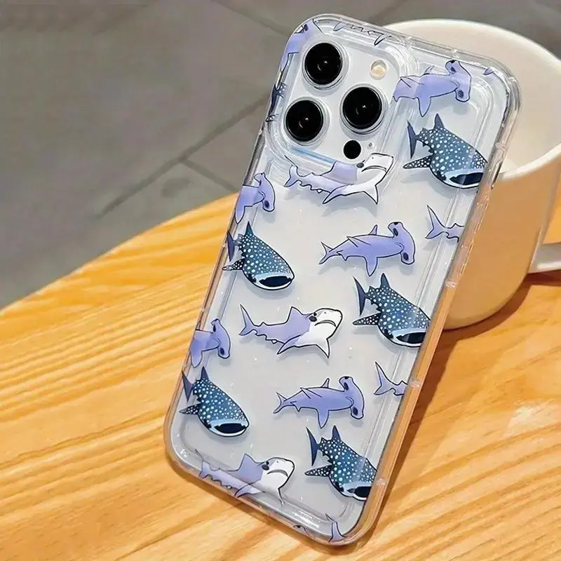Cute Shark Pattern Phone Case, Decorative Phone Protector Cover, Phone Accessories Compatible with iPhone 11 12 13 14 15 Pro Max 14 15 Plus, Casing 4
