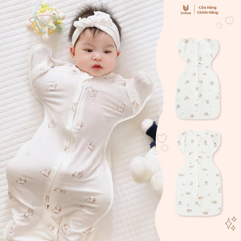 [UNBEE x KOC] Nhộng Chũn Mở Tay Thông Hơi Tơ Tằm Kháng Khuẩn Có Cúc Bấm - An Toàn Cho Bé Từ 0-9 Tháng