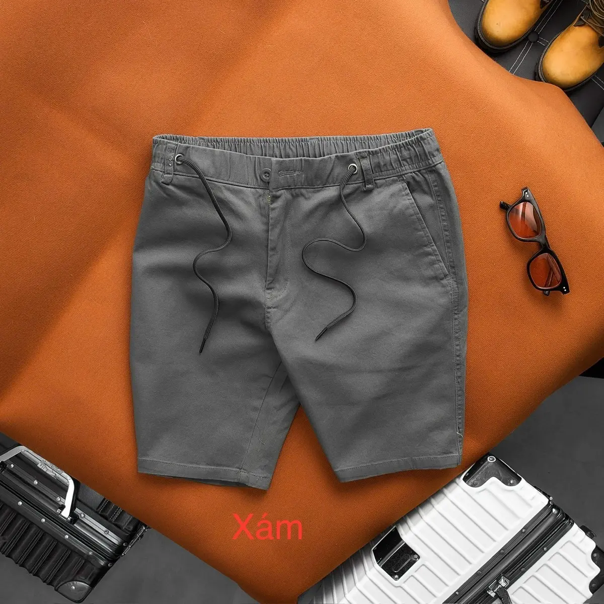 Quần short kaki thun dây rút vải thun co giãn