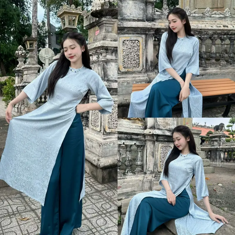 Set áo dài Nhật Hạ form xinh xắn màu sắc nhã nhặn 2