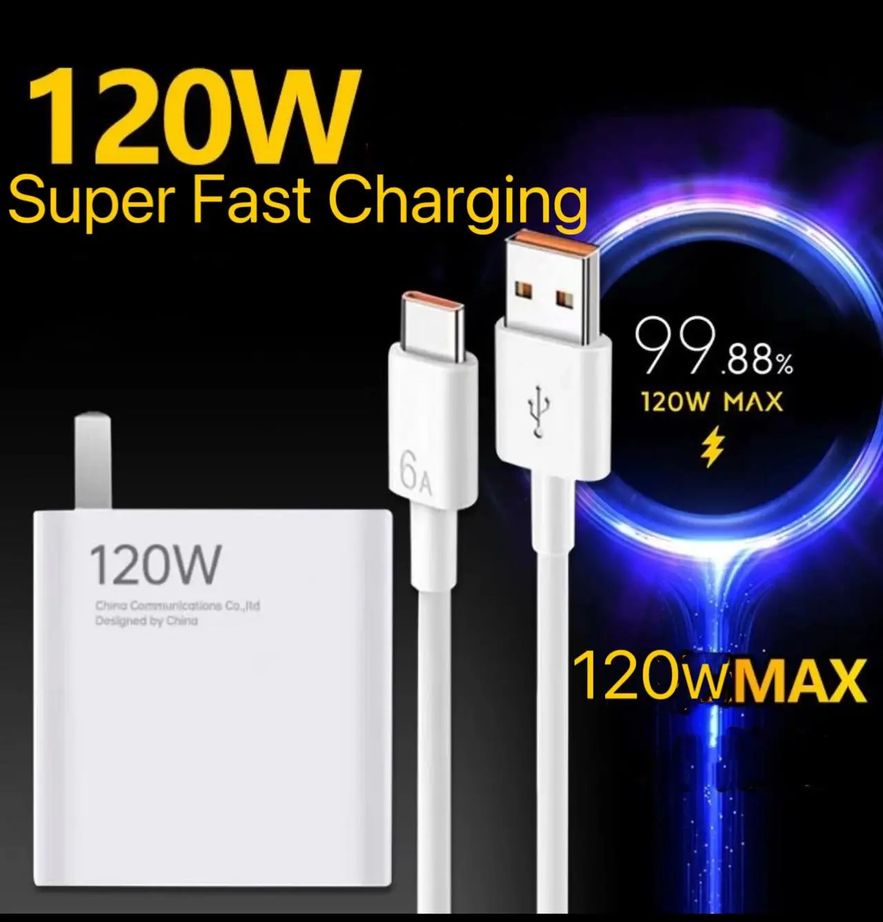 120W USB Fast Charging Cable Super Fast Charging Adapter with 6A USB Cable For Android Type-C  Micro for Android phones Charger Mobile Electronic Cellphone Smartphone