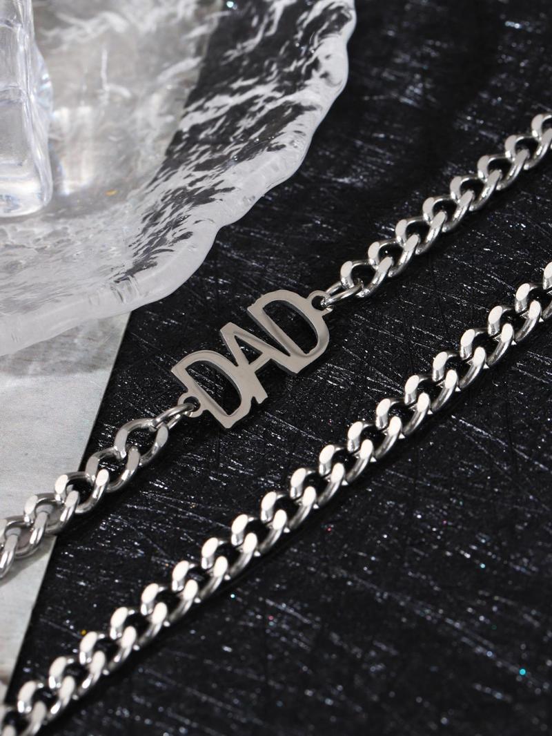Product Introduction of Men's Punk Style Fashion DAD Letter Design Pendant Necklace, Casual Trendy Chain Necklace For Party Decoration, Elegant All-match Fashion Accessories for Daily Wear, Without Box 1