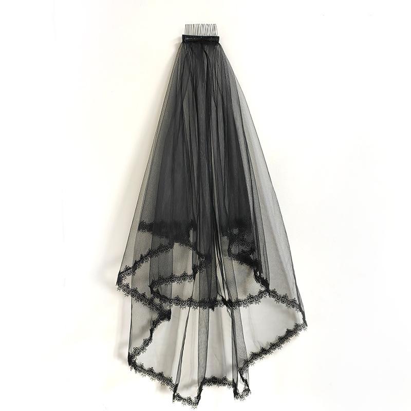 Product Introduction of Forest Style Double Layer Veil Comb Headpiece, Vintage Black Short Wedding Photography Prop ,The bride's wedding veils cathedral  veil 9
