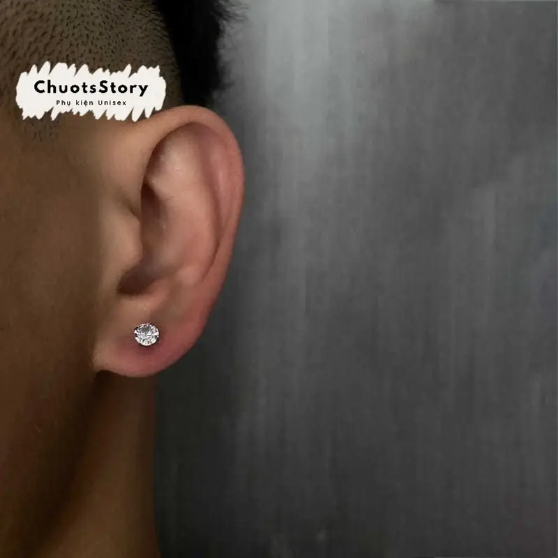 Khuyên tai titan nam không gỉ đá trơn đơn chốt xoắn , bông tai titan nam không gỉ unisex cá tính - KT125 - ChuotsStory khuyên  tai 3