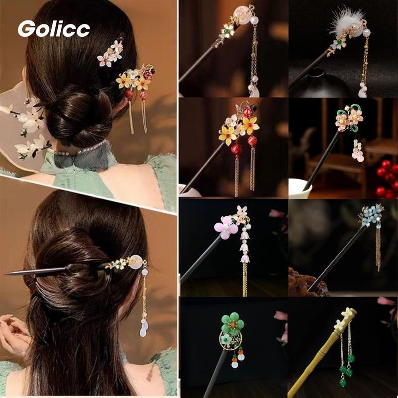 Tổng hợp những mẫu trâm gỗ tròn họa tiết hoa văn gắn đầu trâm xinh xắn phong cách Trung Hoa, cổ điển - Cài tóc, Women