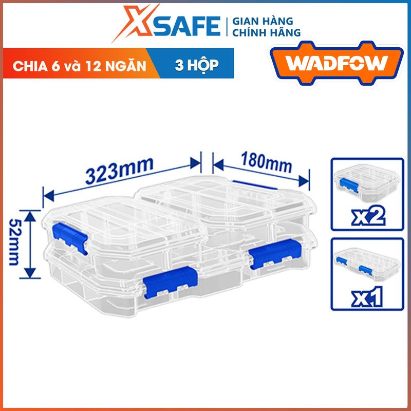 Bộ 3 Hộp nhựa đựng linh kiện Wadfow,  khay đựng linh kiện, ốc vít chia 2, 6,12 ngăn chất liệu nhựa PP, combo tiện lợi Chống Bụi