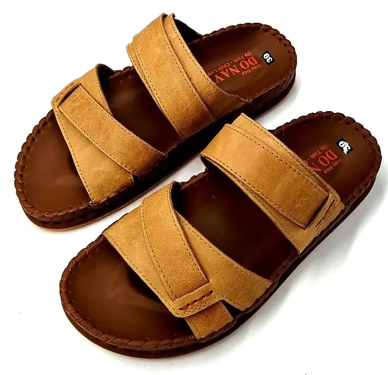 Dép 2 quai nam thời trang, da bò dép trẻ trung năng động KINSON Shop - Đế Lá DéP Quai Ngang Đế Bằng other: 40 da bò
