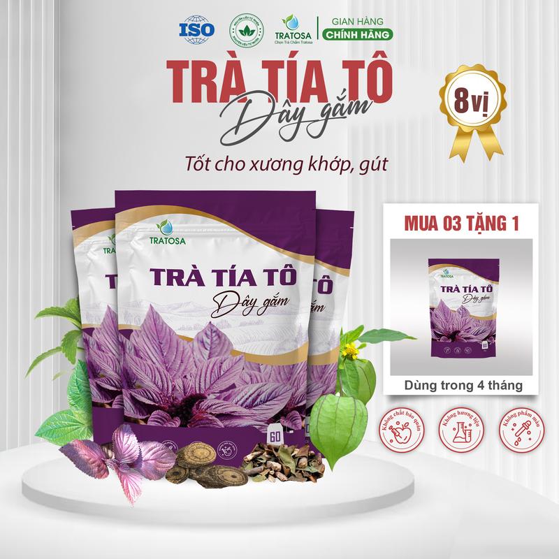   3 TÚI TẶNG 1 TÚI  Trà tía tô dây gắm 8 vị Tratosa nguyên liệu an toàn từ thiên nhiên dùng 4 tháng Chè Tea Nước Trà 