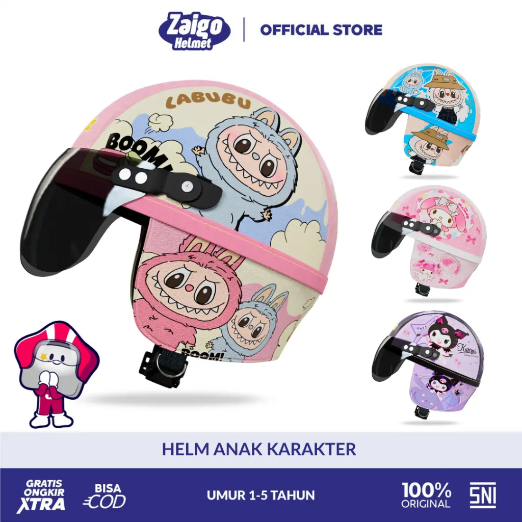 Helm Anak Retro Chips Berbagai Macam Karakter  Usia 1-4 Tahun Cewek Cowok Unisex SNI  Sepeda Motor