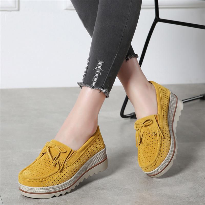 Product Introduction of Women Shoes New Spring Platform Flats Sneakers Women Suede Leather Women Casual Shoes Slip On Flats Heels Creepers Moccasins 2