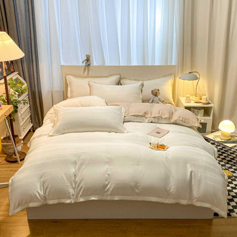 Product Introduction of 4 IN 1 Waffle Crochet Design Bedding Nordic Simplicity Pure Bed Set Quilt Cover Flat Sheet Fitted Sheet Pillowcase Single Queen King Size Camel Color Beddings 33