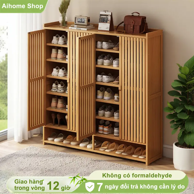 AI Tủ giày 6/7/8 tầng Kệ giày tre có cửa 0