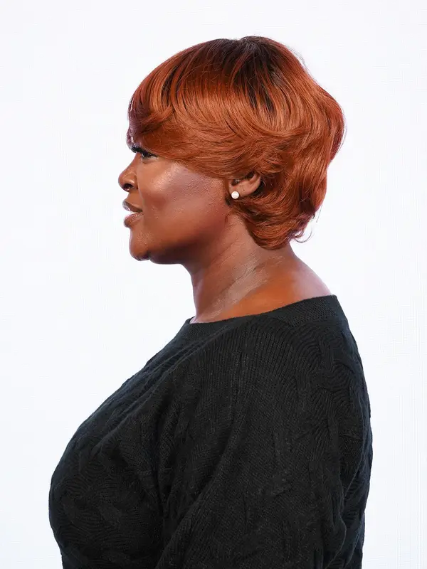 Short Curly Wigs for Women, Gorgeous Fluffy Wigs with Side-Swept Bangs, Synthetic Full Machine Wigs for Party, Daily Use 4
