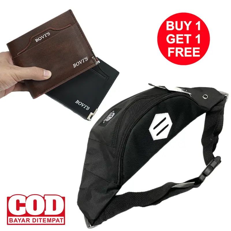 TAS SELEMPANG PRIA CANVAS + DOMPET PENDEK KULIT SINTESIS TERMURAH Pinggang Waistbag Cowok 3