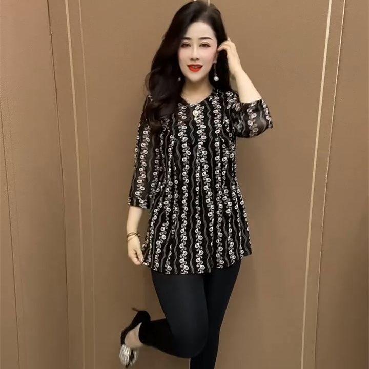 Product Introduction of Áo Tay Áo Ba Phần Tư Mỏng, Phổ Biến Của Mẹ, Cao Cấp, Thanh Lịch Và Dễ Phối Đồ, Co Giãn, Áo Sơ Mi Lớn, Thích Hợp Cho Phụ Nữ Mùa Hè, Áo Phông Top Women 1