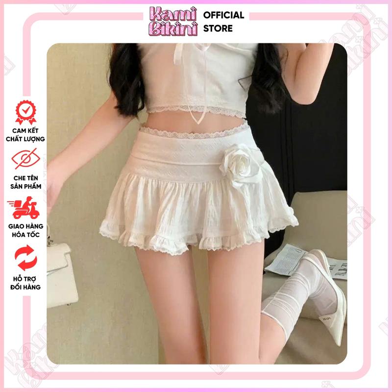Chân váy Form ngắn mix ren kèm quần bảo hộ eo váy cao chữ A thon gọn - CV03 0
