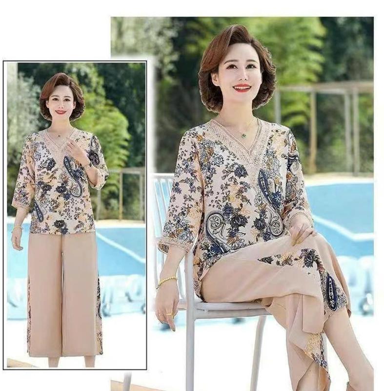 Đồ bộ trung niên Đồ bộ mặc nhà B56 Loudra shop Đồ Bộ Trung Niên ch ,Vải Luạ Nhập cao cấp Đồ bộ cho mẹ bà quần dài áo cộc chất lụa MANGO mềm mịn thoáng mát thấm hút mồ hôi Top Polo Nhung