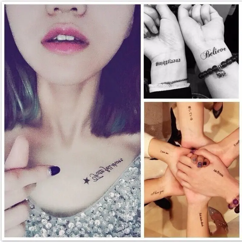 Hình xăm dán tạm thời chống thấm nước, Miếng dán hình xăm chữ tattoo 3D đẹp và dễ thương MODA X001