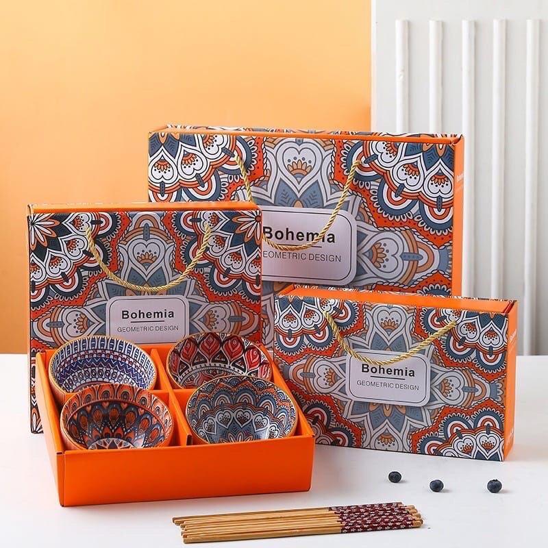 Product Introduction of BOHEMIAN Ceramic Bowl Set / Alat Makan Mangkok Sup Keramik Sumpit Hampers Kado Bingkisan Parcel Souvenir Gift Box Mangkuk Piring 31