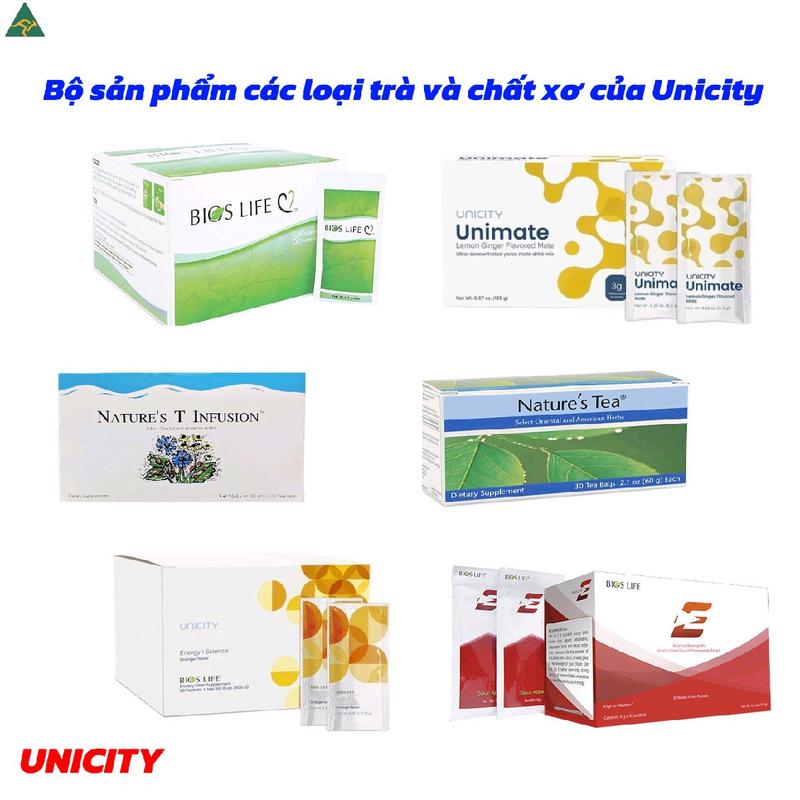 Bộ sản phẩm các loại trà và chất xơ của Unicity : Trà thải độc ruột Nature's Tea,Trà Unimate chanh gừng,Chất xơ cam,Bios Life C,Bios Life E,giúp tập trung tỉnh táo,hỗ trợ chuyển hóa ( có bán tách lẻ )