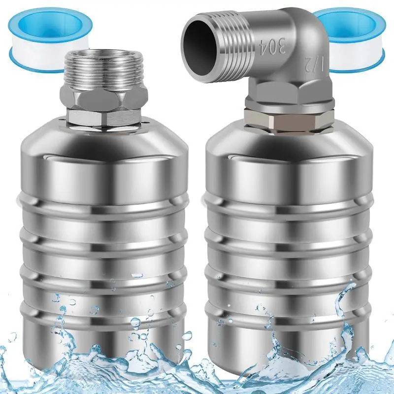 Water Level Control Float Valve, 2 Counts 304 Stainless Steel Fully Automatic Mini Floating Ball Valve, Auto Shut Off Water Tank Safe Water Level Controller Valve Upper/Side Water Intake, Pipe, Heavy Duty, Industrial