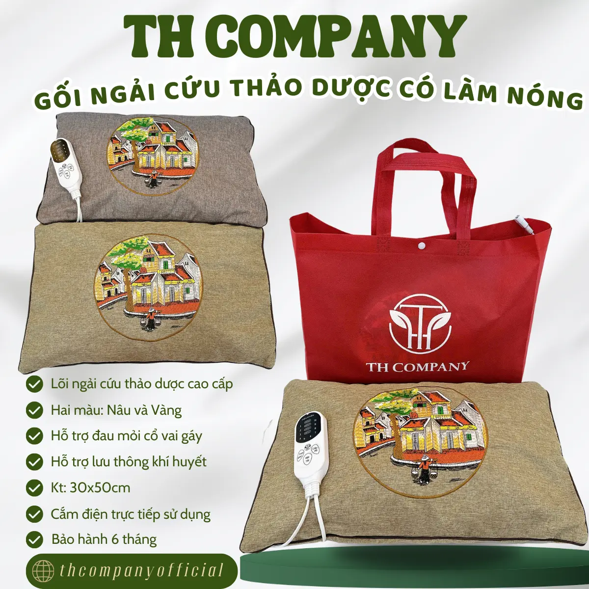 Gối ngải cứu thảo dược đông y hoạ tiết phố cổ phiên bản cao cấp 2025