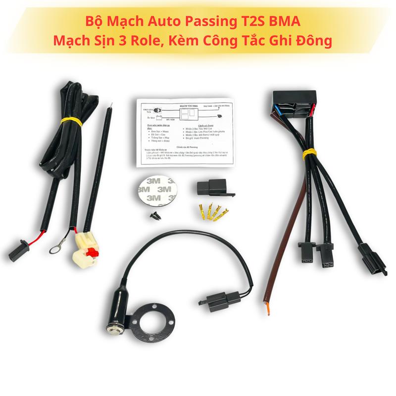 Bộ Mạch Auto Passing Cho Đèn Trợ Sáng T2S BMA, Mạch Sịn 3 Role, Kèm Công Tắc Ghi Đông - Phụ Kiện