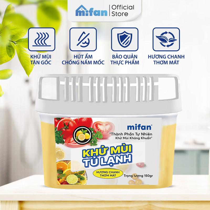 Hộp gel khử mùi tủ lạnh hương chanh Mifan 150gr - Diệt khuẩn 99% đánh bay mùi hôi khó chịu - Hút ẩm bảo quản thực phẩm