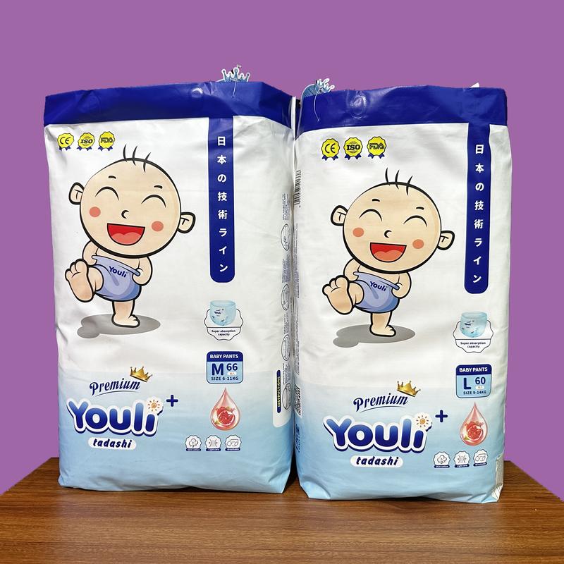 [1 ggiấy khô] COMBO 2 Tã Bỉm Youli Tý Quậy 2 Bịch, Công Nghệ Hạt Sap Và Mặt Bông Cho Bé, Mỏng, Mềm, Thoáng Mát, Thấm Hút Tốt,Size Dán M66 Quần M66/L60/XL54/XXL50/3XL46
