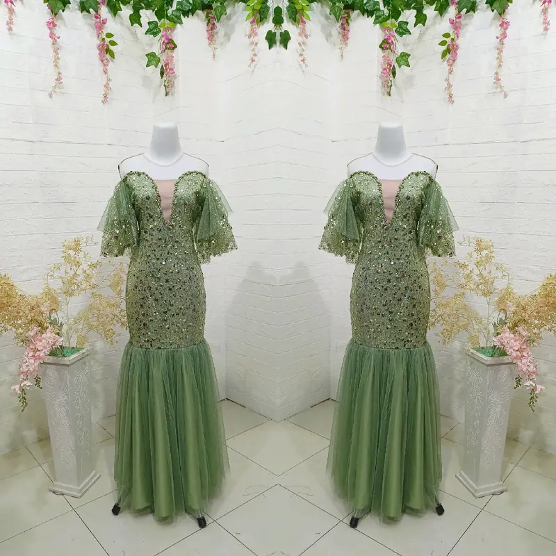 REVALINA-0035 || GAUN DUYUNG SQUIN PAYET MUTIARA MEWAH //Dress pesta // Gaun Wanita Panjang 3
