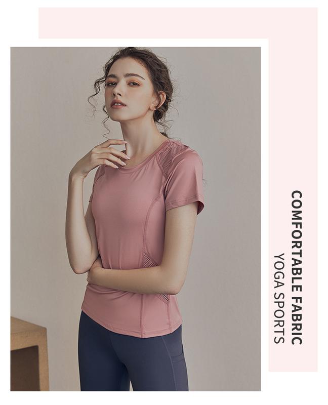 Product Introduction of Woman-Yoga Clothes Summer Mesh Stitching Short Sleeve Sports Thin Breathable T-shirt Running Quick-Drying Fitness Dancing Daily 8
