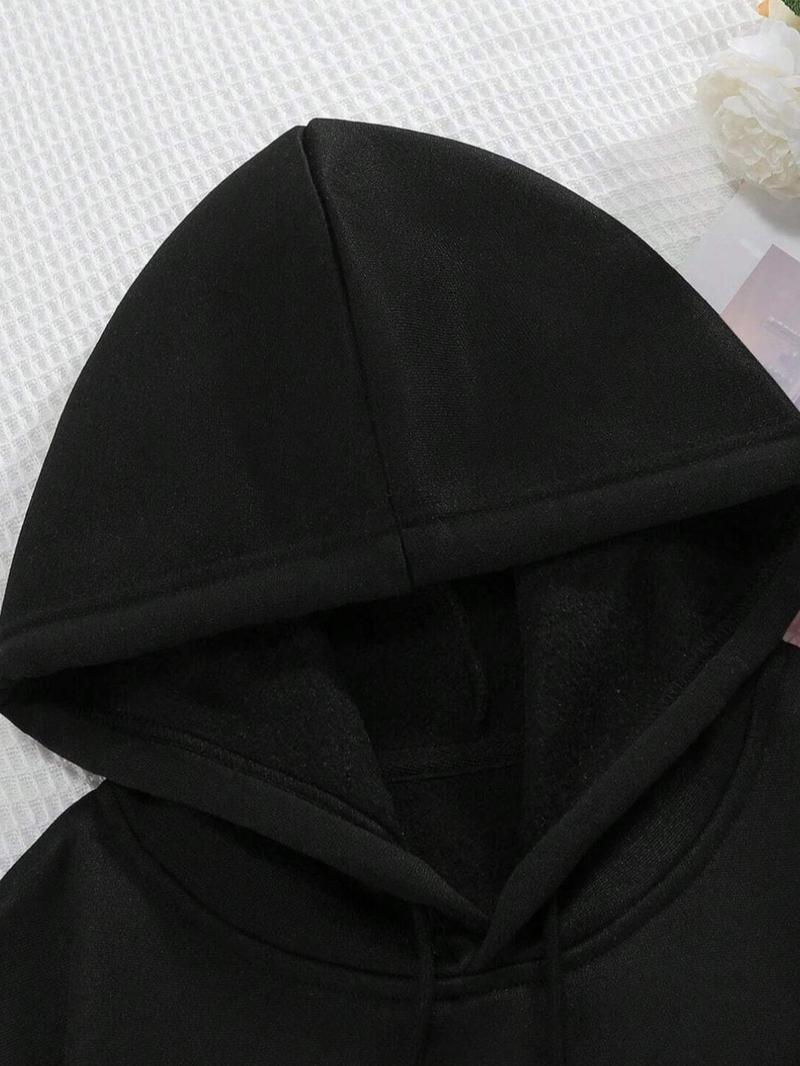 Product Introduction of Men's Skeleton & Letter Print Drop Shoulder Thermal Lined Hoodie, Fashion Casual Regular Fit Drawstring Pocket Hooded Sweatshirt for Daily Holiday Outdoor Wear, Men Clothes for Fall & Winter 4