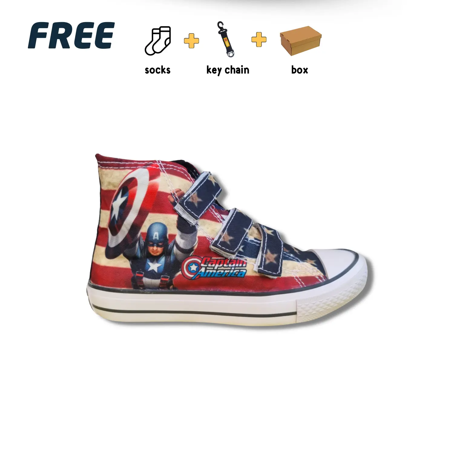 Sepatu Snekers Anak Laki-laki Kapten Amerika Marvel Boot Perekat Motif Fashion Rajut