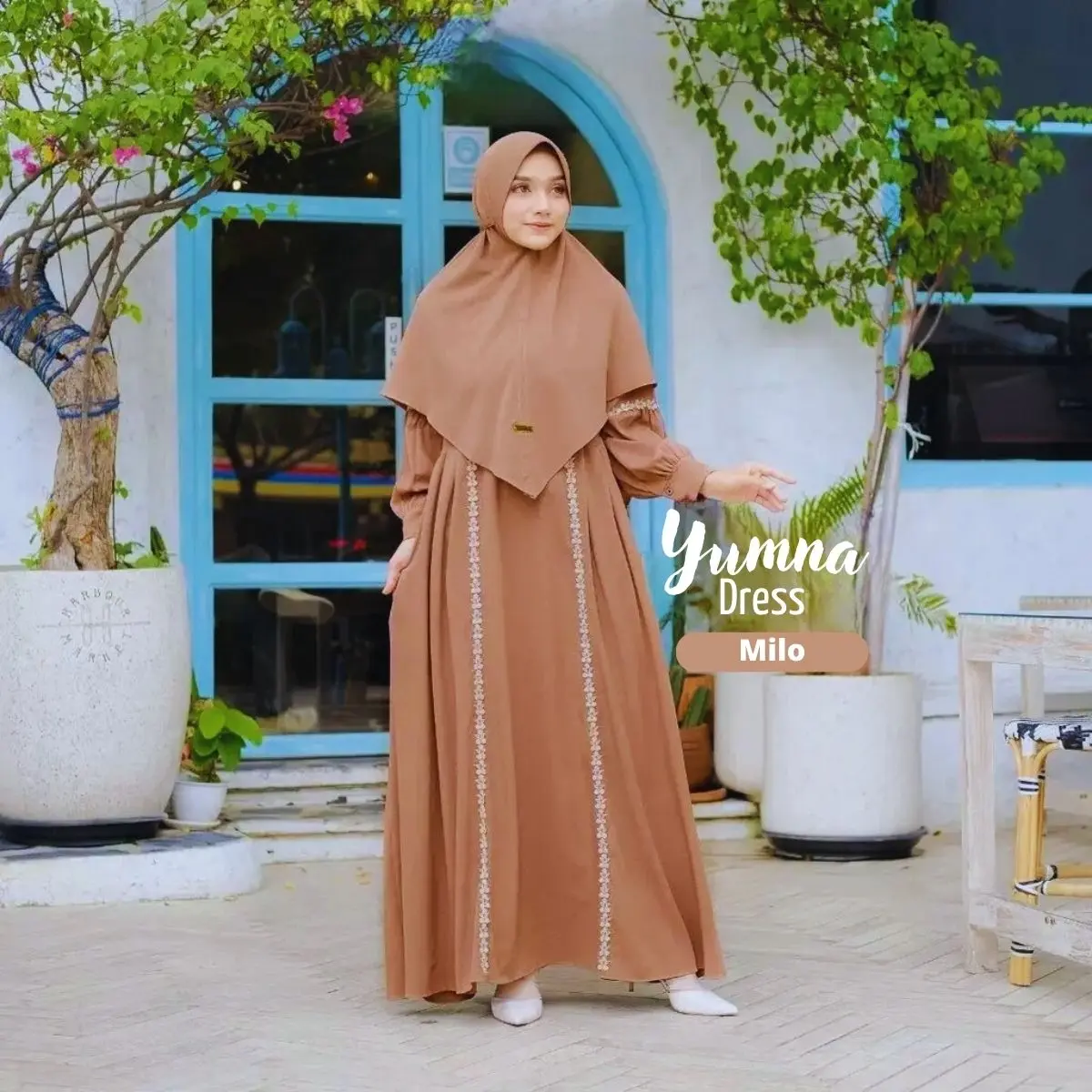 Gamis Muslim Set Jilbab Yumna Dress Bahan Crinkle Airflow Free Bros Mini