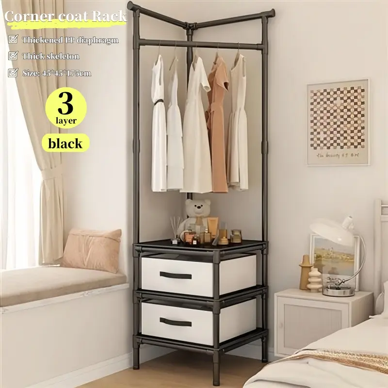 XiaoZhou- Corner Storage Rack Clothes Hanging Rack Laundry Rak Clothing Organizer Hat Hanger Rak Baju Rak Pengering Pakaian