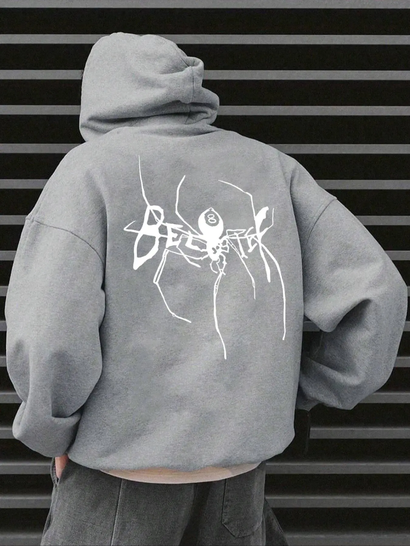 Men's Regular Fit Spider Print Drop Shoulder Hoodie, Fashion Casual Drawstring Pocket Hooded Sweatshirt for Daily Holiday Outdoor Wear, Men Clothes for Fall & Winter, Graphic Hoodies, Streetwear Hoodie, Menswear