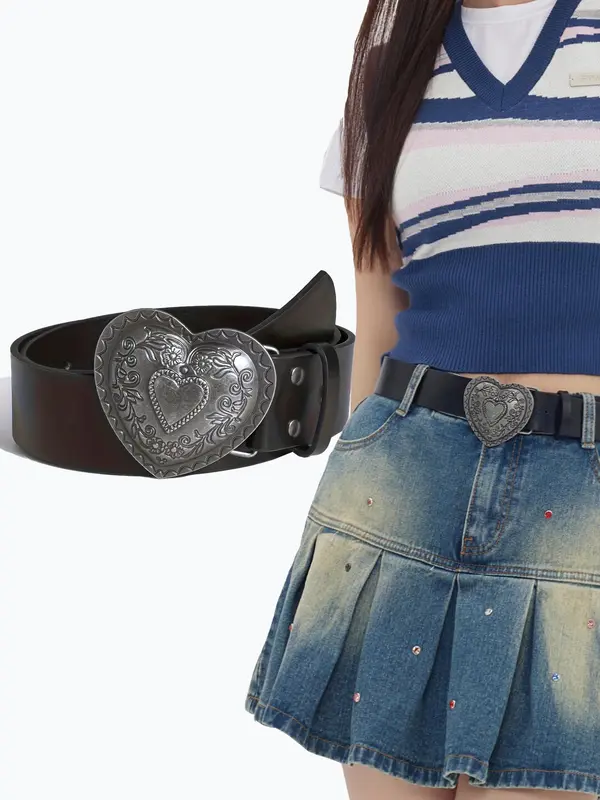 Retro Heart Shaped Buckle Belt, Fashion Belt for Women & Girls, Casual Waistband for Jeans, Pants, Dress, Fashion Belt for Party, Daily Clothing Decor 4