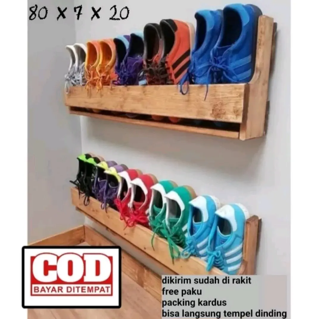rak sepatu tempel // rak sepatu kayu mahoni