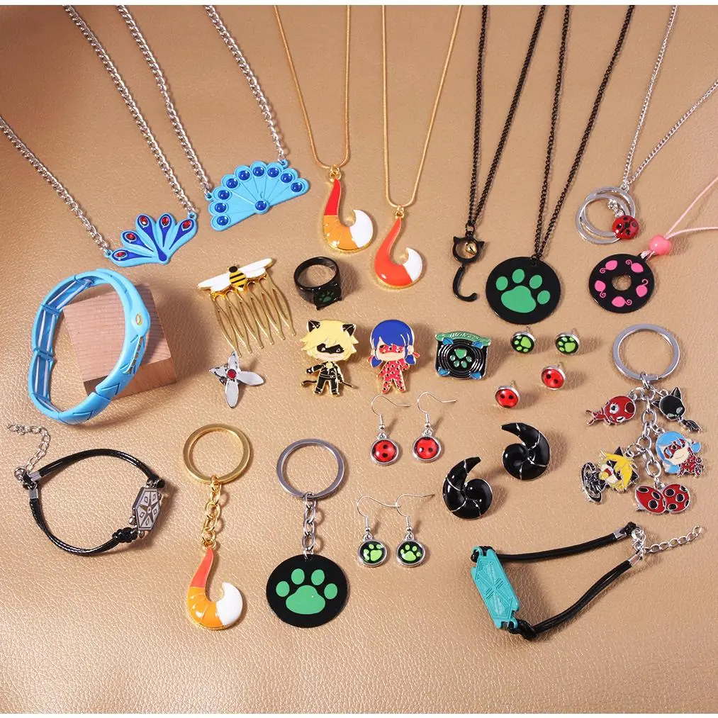 Miraculous Ladybug Necklace Ladybug Girl Ring Bee Butterfly Peacock Breast Pin Cat Claw Snake Full Series