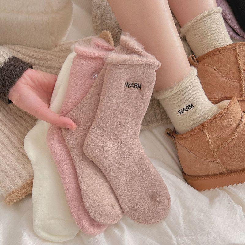 Tất Lông Cừu Dày, Ống Trung Bình Dành Cho Nữ, Tất Giữ Ấm Mùa Đông
