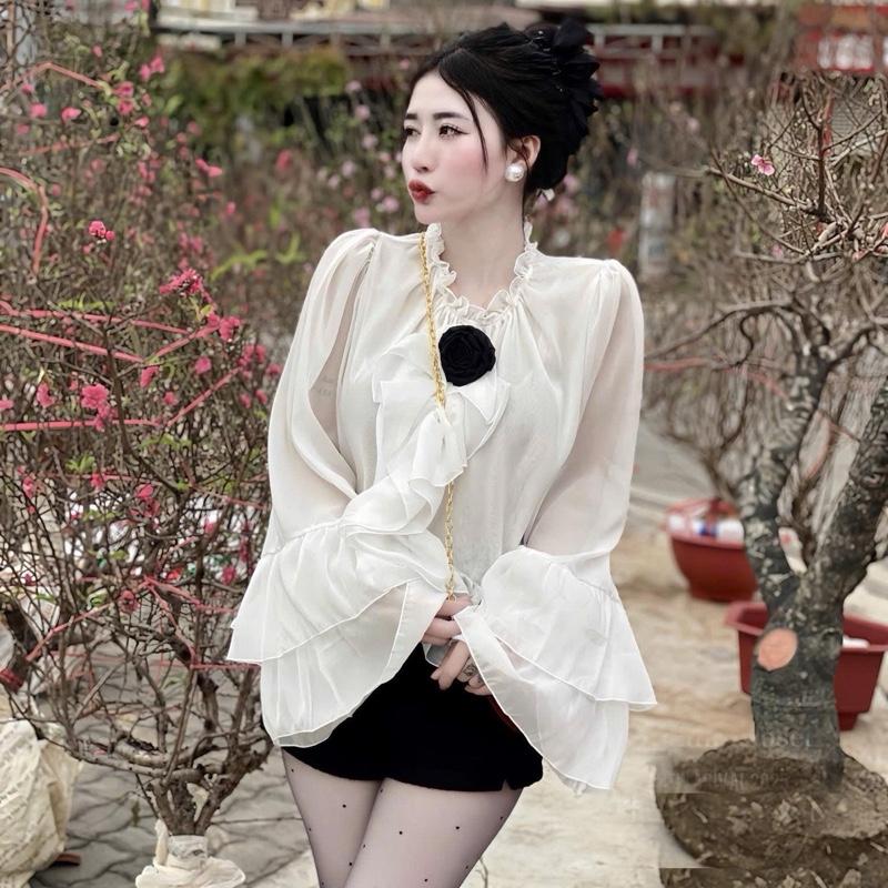 Áo Sơ Mi Tơ Hoa Bèo Dài Tay Nữ 0