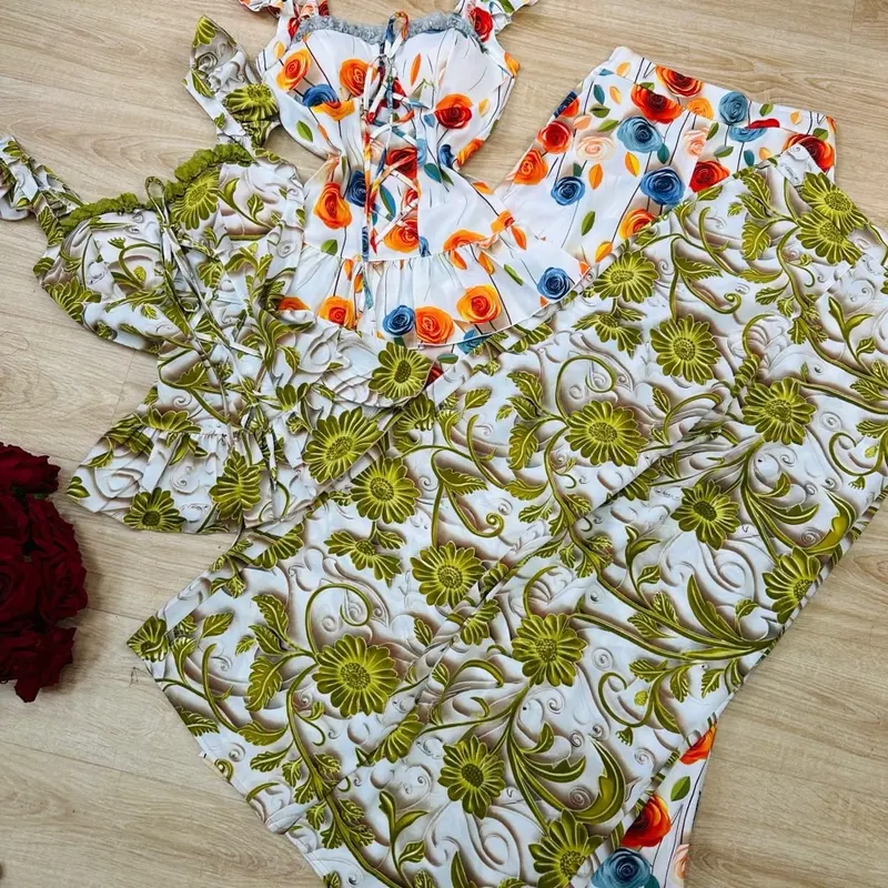 Bộ lụa mango cúp ngực tay cánh tiên, quần ống rộng bo lưng thun 2