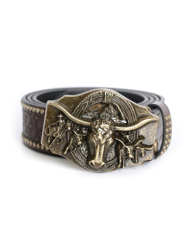 Men's Punk Style Bull Decor Belt, Vintage Western Cowboy Belt, Fashion Belt for Party, Daily Clothing Decor, Trendy All-match & Exquisite Belt for Birthday Gift 3